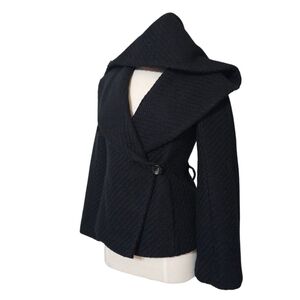 BCBGMAXAZRIA Textured Wool Blend Wrap Jacket Sculptural Shawl Collar  Women XS